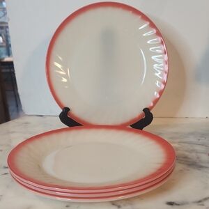 Vintage | Anchor Hocking Fire King Red Swirl Cream Dinner Plate Set 4 RARE